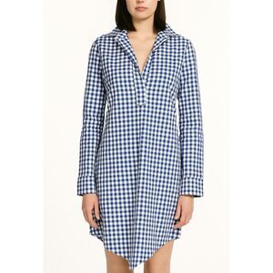 Tish Cox Shirt Dress XXS Blue White Check Gingham Long Sleeve Cottage Chic